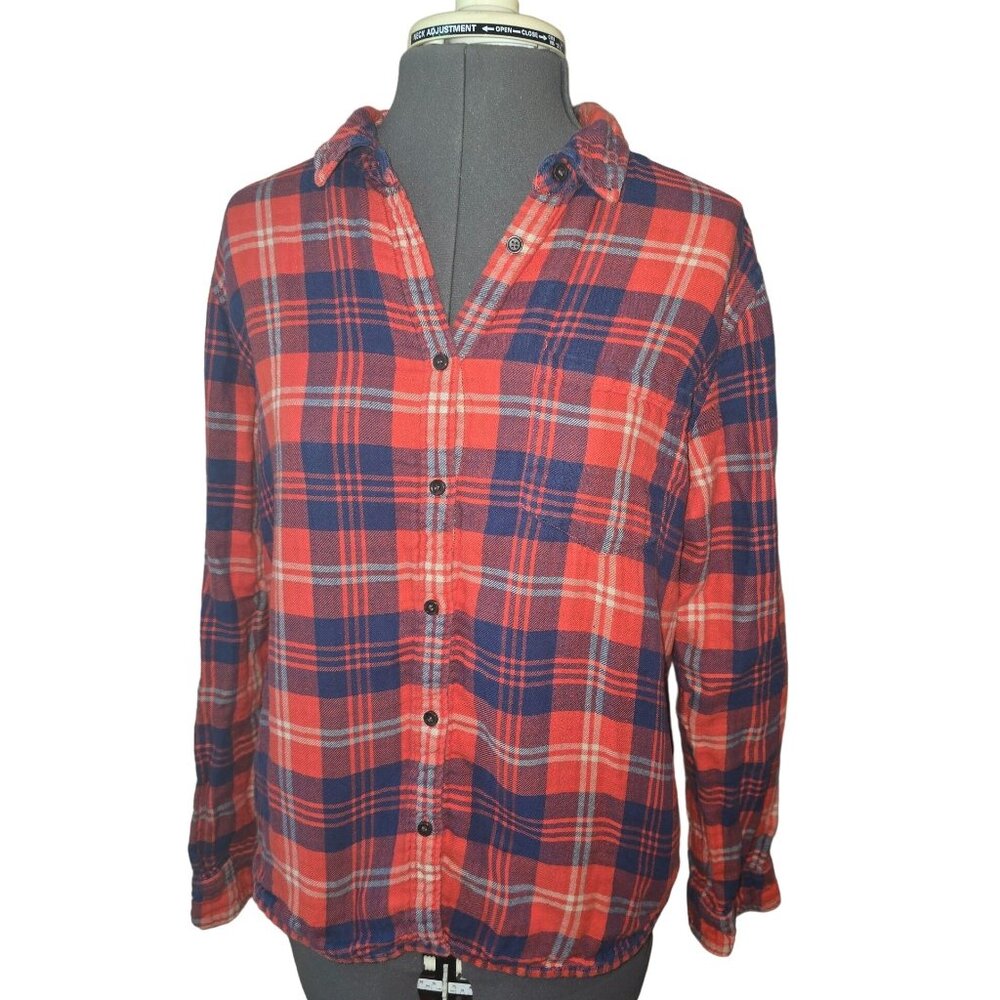 Madewell Womens Flannel Plaid Button-Down Shirt Medium Cotton Red &‎ Blue